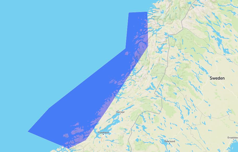 A blue polygon drawn over the area drones were operating in during the operation.