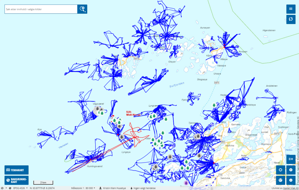 Blue lines show flight paths from multiple drones.